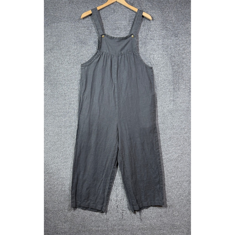 Conscious Clothing Linen Overalls Womens M Gray Wide Leg Cropped Jumpsuit